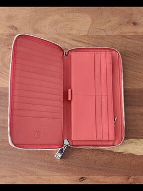 Zip Around Leather Wallet in Coral Red